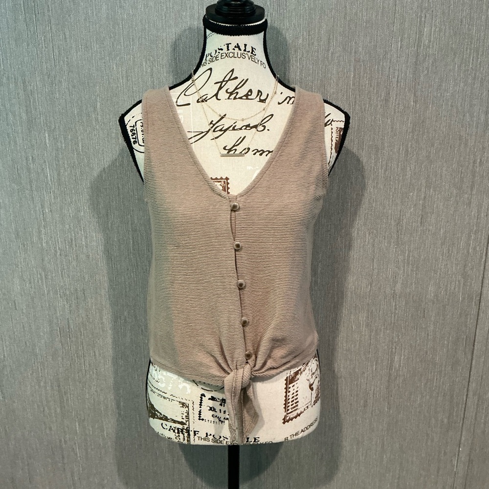 Madewell Taupe Button-Front Tie Tank Top